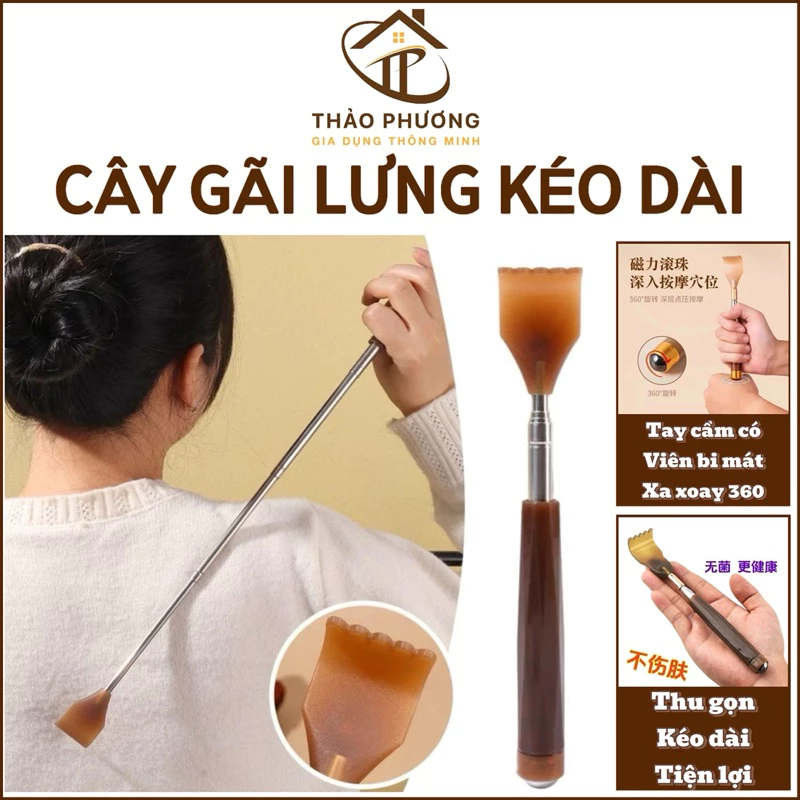 Cây Gãi Lưng Có Thể Kéo Dài Tiện Dụng Tay cầm có viên bi mát xa lưng xoay 360 độ