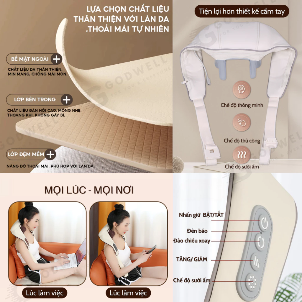 Máy Massage Cổ Vai Gáy 6D GODWELL, Gối Chườm Ấm 6 Đầu Massage, Giảm Đau Mỏi Vai Gáy Cho Người Lớn - 5