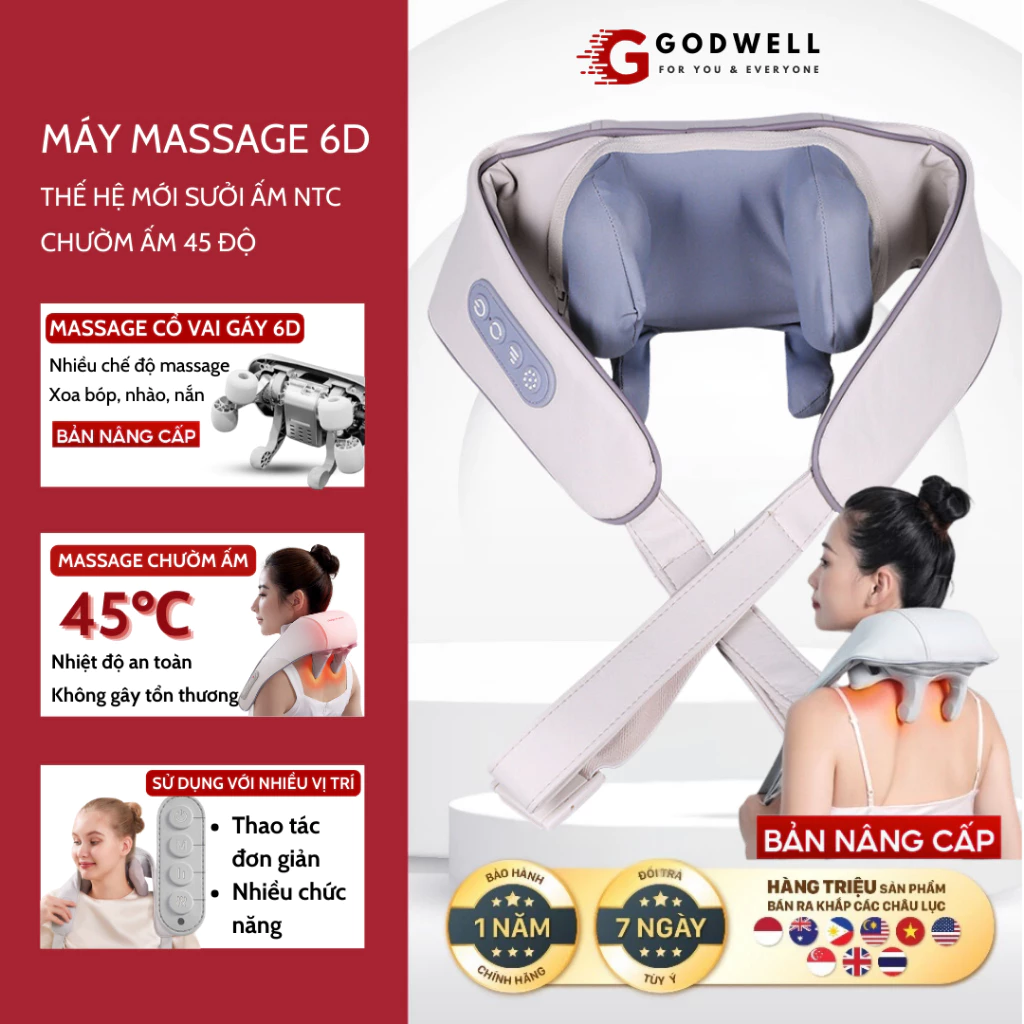 Máy Massage Cổ Vai Gáy 6D GODWELL, Gối Chườm Ấm 6 Đầu Massage, Giảm Đau Mỏi Vai Gáy Cho Người Lớn - 6