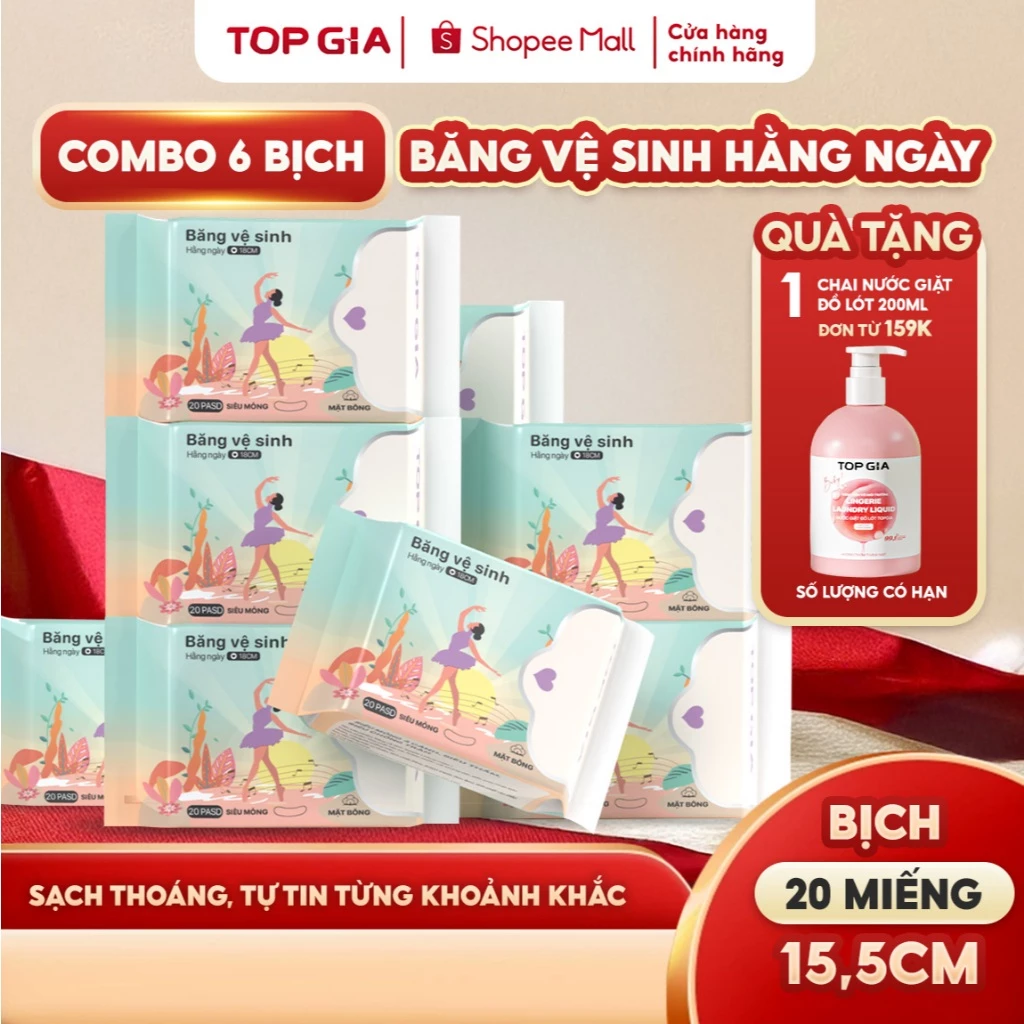 Băng vệ sinh hàng ngày Topgia siêu mỏng thoáng khí êm ái dùng hằng ngày thoải mái