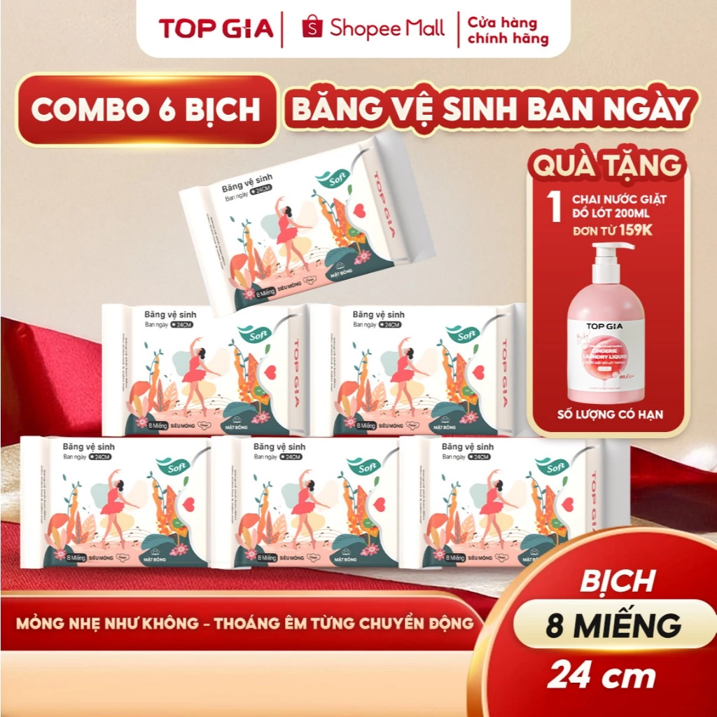 Băng vệ sinh ban ngày Topgia siêu mỏng ôm khít thấm hút cao vải không dệt an toàn cho mọi làn da