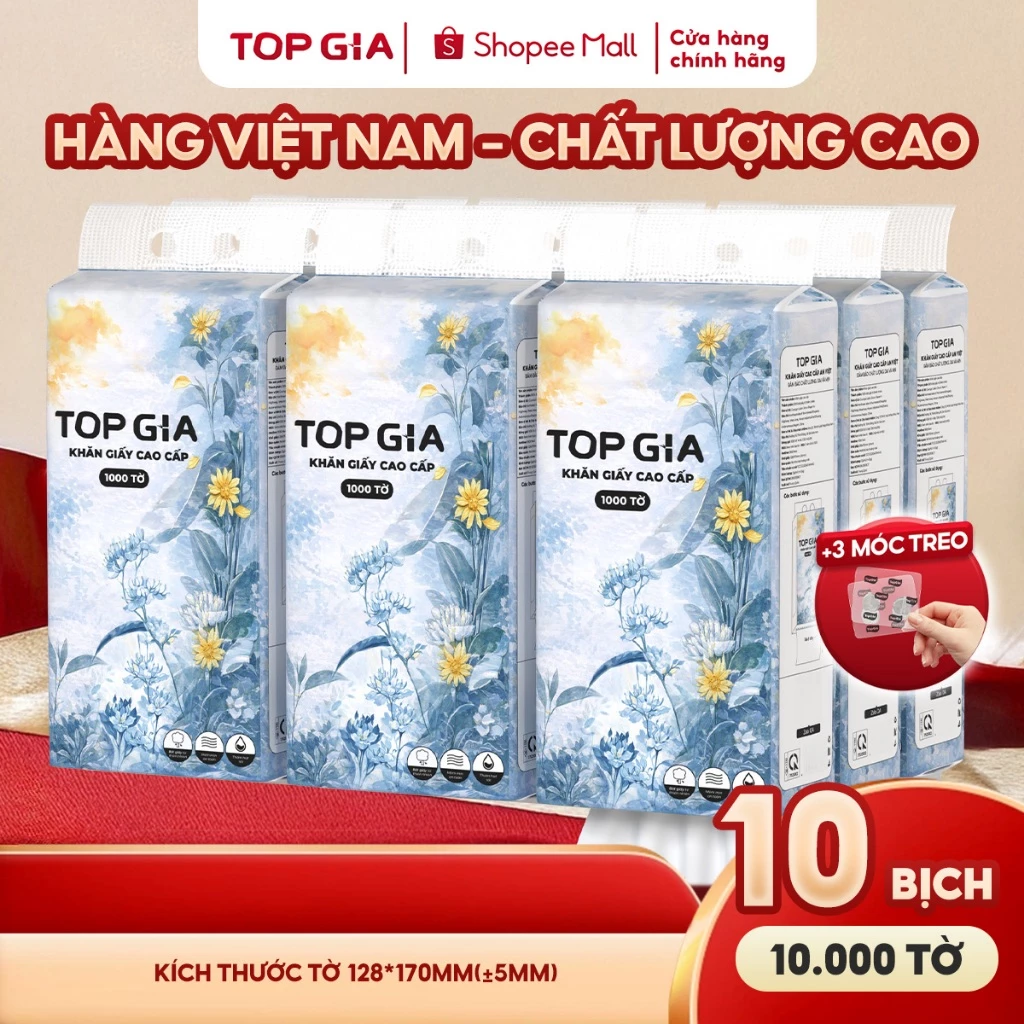 (HÀNG VIỆT NAM CHẤT LƯỢNG CAO) Khăn giấy cao cấp Mộc an Topgia hàng Việt Nam 4 lớp, dày dặn, an toàn cho da