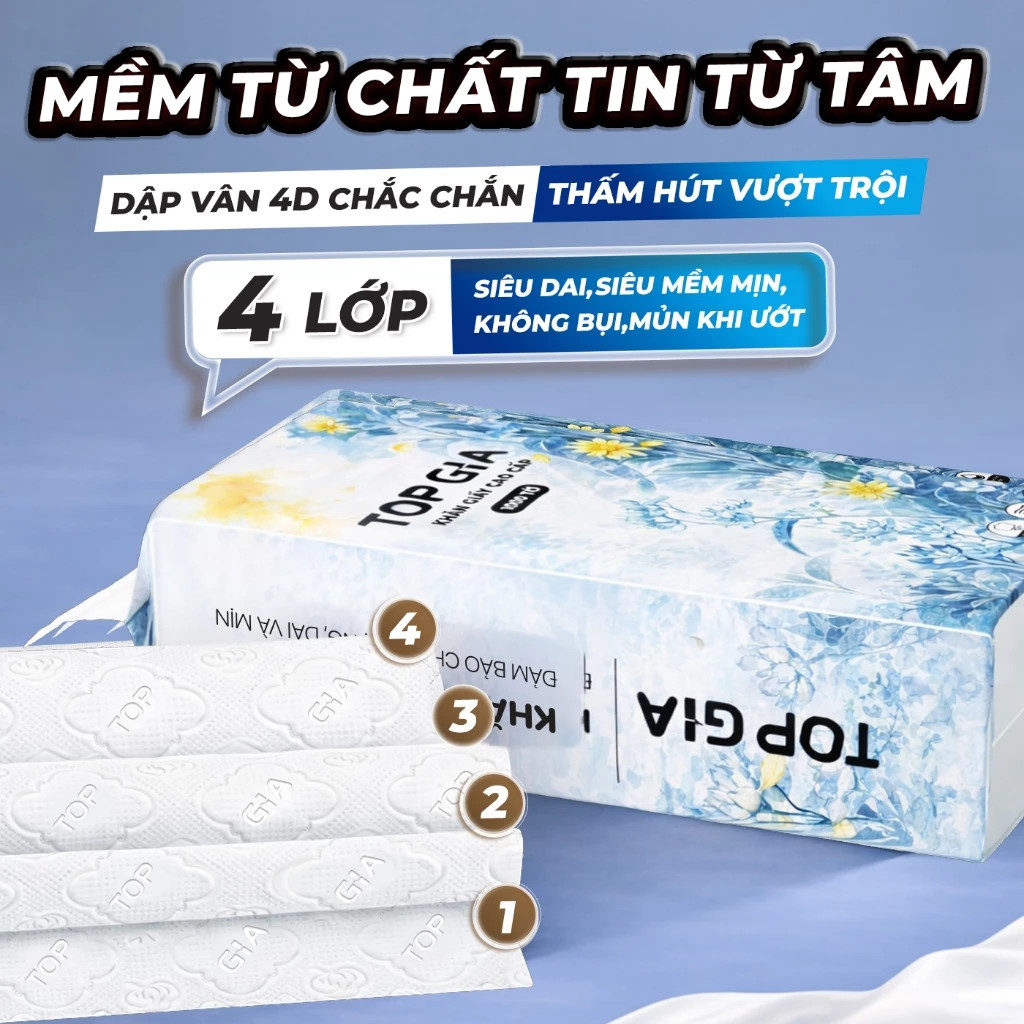 (HÀNG VIỆT NAM CHẤT LƯỢNG CAO) Khăn giấy cao cấp Mộc an Topgia hàng Việt Nam 4 lớp, dày dặn, an toàn cho da - 3