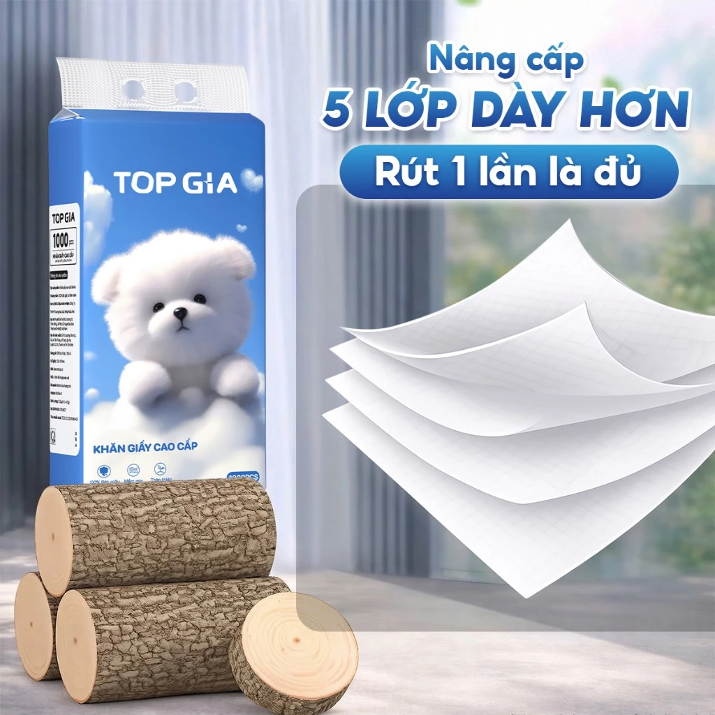 Khăn giấy rút Top Gia GiaGia treo tường đa năng 1000 tờ 4 lớp tặng 3 móc treo - 4