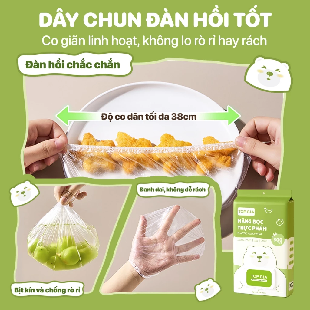 Túi màng bọc thực phẩm chất liệu PE treo tường dạng rút TopGia, tiện lợi, có chun co dãn siêu dai - 2