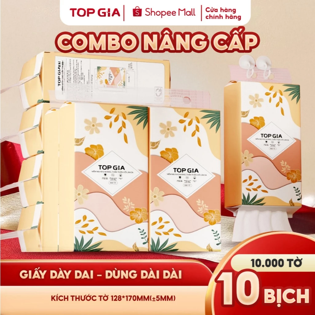 Khăn giấy cao cấp treo tường TopGia Tiểu hạ 10 bịch, Giấy vệ sinh treo tường 4 lớp an toàn 6/12 bịch