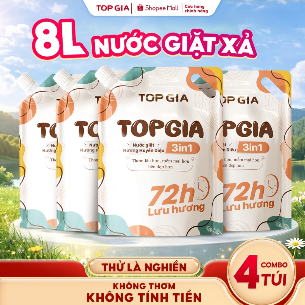 Nước Giặt Xả Đa Sắc TOPGIA Hương Huyền Diệu Dung Tích 2L Đánh Tan Vết Bẩn, Lưu Hương 72H