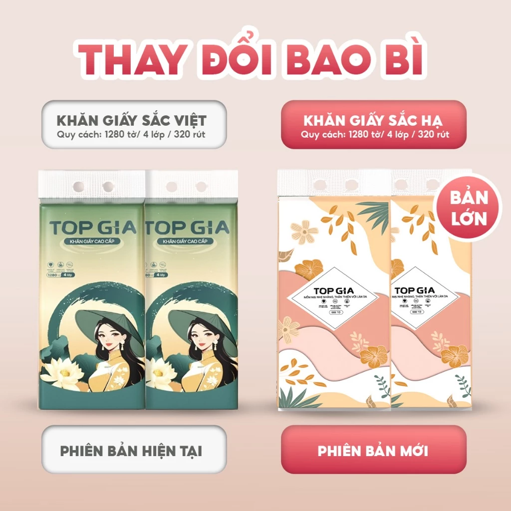 (BẢN TO CAO CẤP 1280 TỜ) Khăn giấy vệ sinh treo tường sắc hạ bản to Top Gia 1280 tờ 4 lớp bản to mềm mịn phiên bản mới - 2