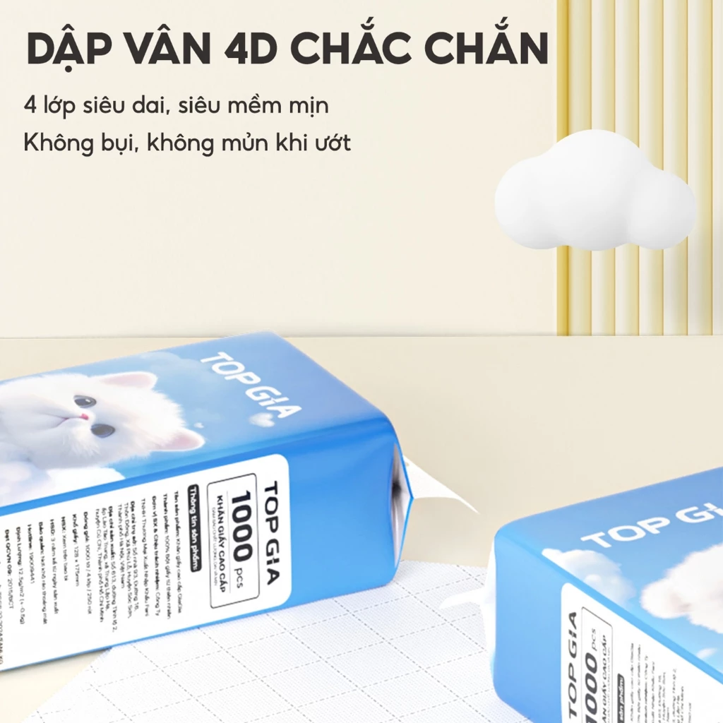 (MUA 10 TẶNG 10 GÓI MINI) Thùng 10 bịch khăn giấy rút Mộc an TopGia 1000 tờ 4 lớp dày dặn, hàng Việt Nam (bao bì mới) - 2