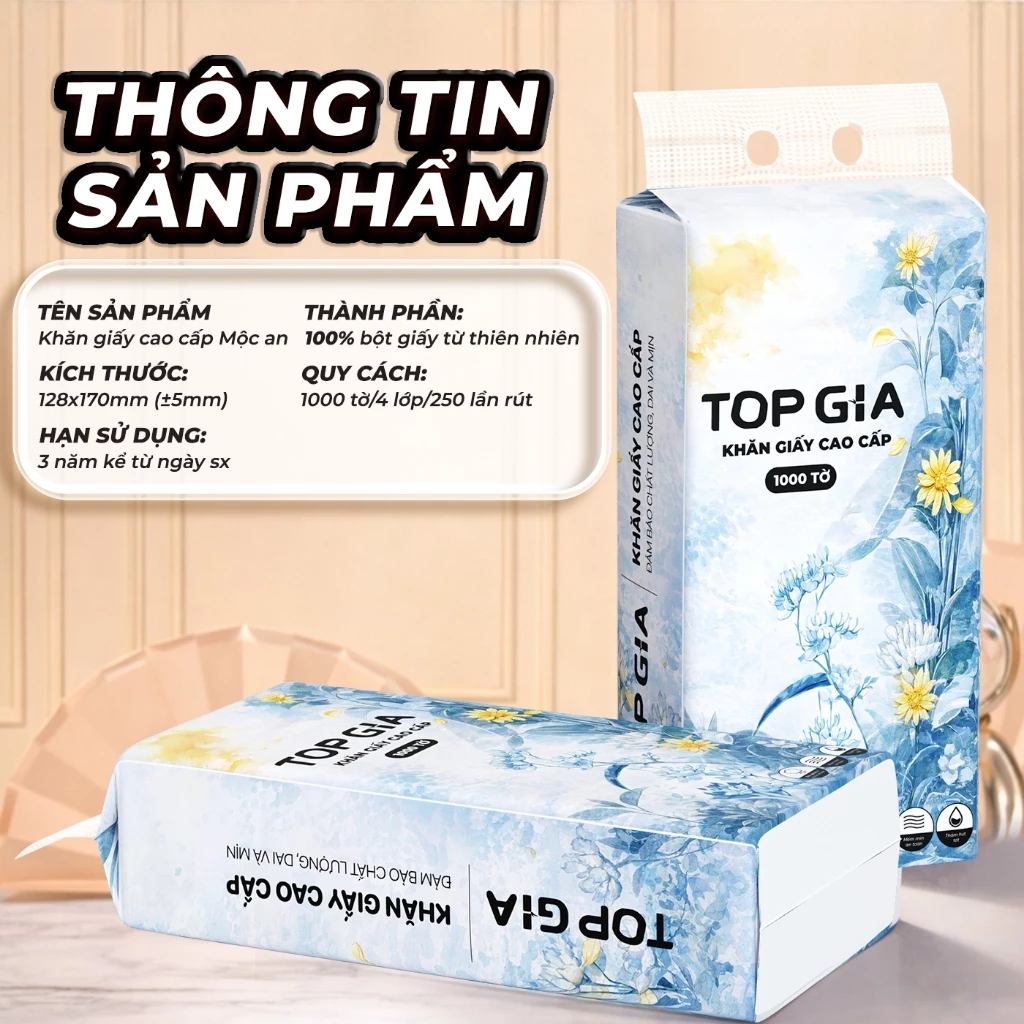 (MUA 10 TẶNG 10 GÓI MINI) Thùng 10 bịch khăn giấy rút Mộc an TopGia 1000 tờ 4 lớp dày dặn, hàng Việt Nam (bao bì mới) - 4