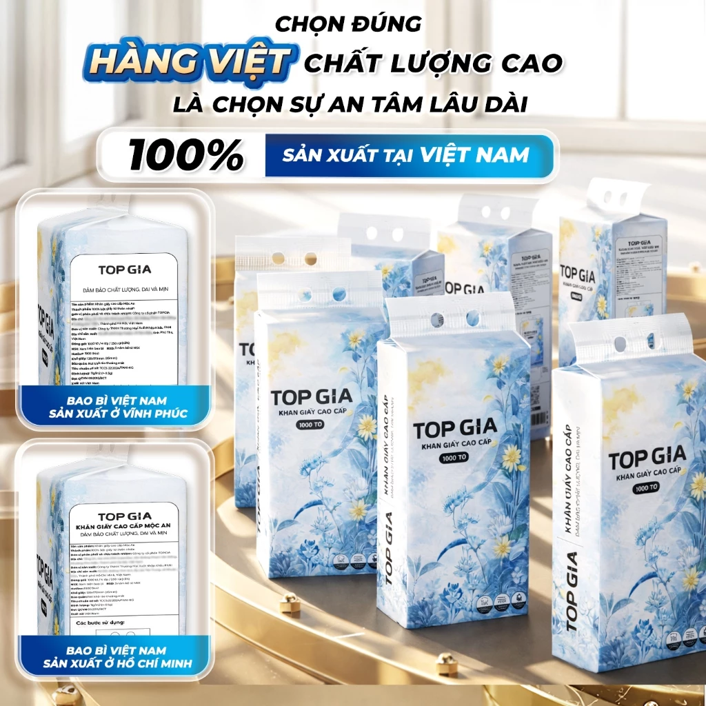 (MUA 10 TẶNG 10 GÓI MINI) Thùng 10 bịch khăn giấy rút Mộc an TopGia 1000 tờ 4 lớp dày dặn, hàng Việt Nam (bao bì mới) - 5