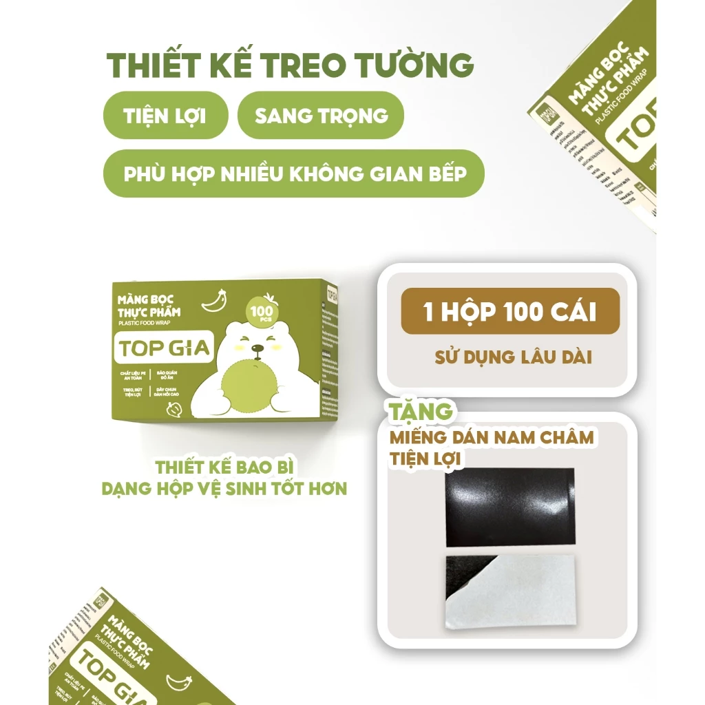 Hộp màng bọc thực phẩm treo tường dạng rút TopGia tiện lợi, chất liệu PE an toàn, có chun co dãn - 5