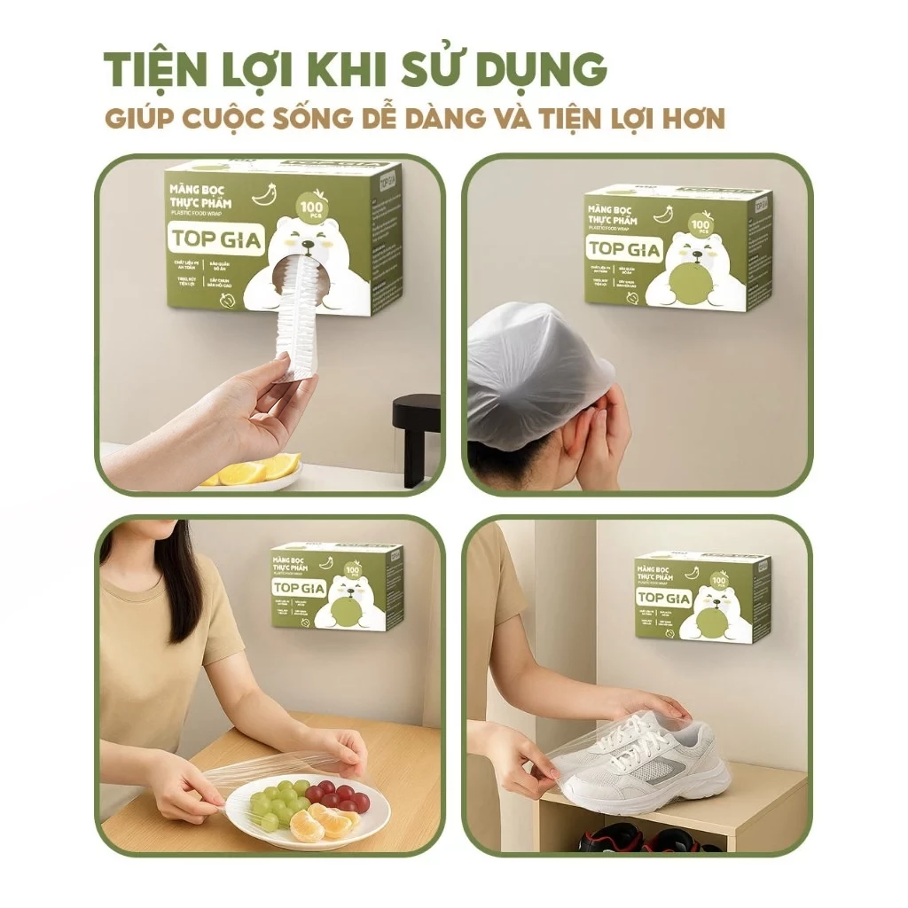 Hộp màng bọc thực phẩm treo tường dạng rút TopGia tiện lợi, chất liệu PE an toàn, có chun co dãn - 6