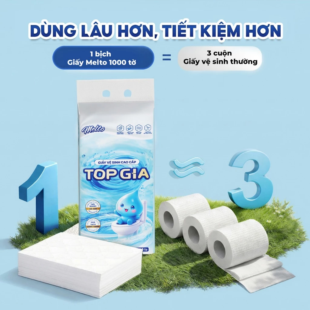 (TẶNG 1 CHAI TẨY BỒN CẦU) Giấy vệ sinh treo tường TopGia Melto tan trong nước, mềm mịn tiện lợi 1000 Tờ/4 Lớp - 3