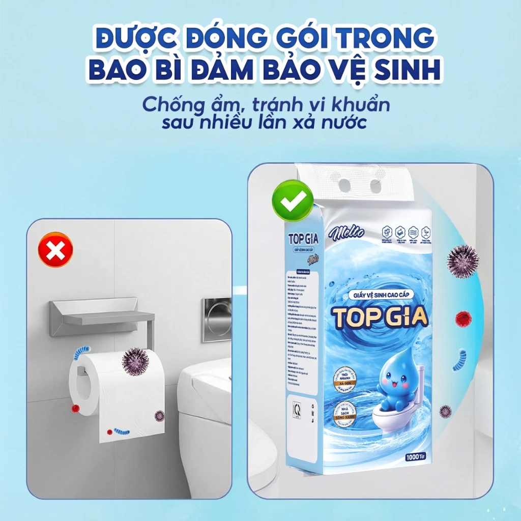 (TẶNG 1 CHAI TẨY BỒN CẦU) Giấy vệ sinh treo tường TopGia Melto tan trong nước, mềm mịn tiện lợi 1000 Tờ/4 Lớp - 5