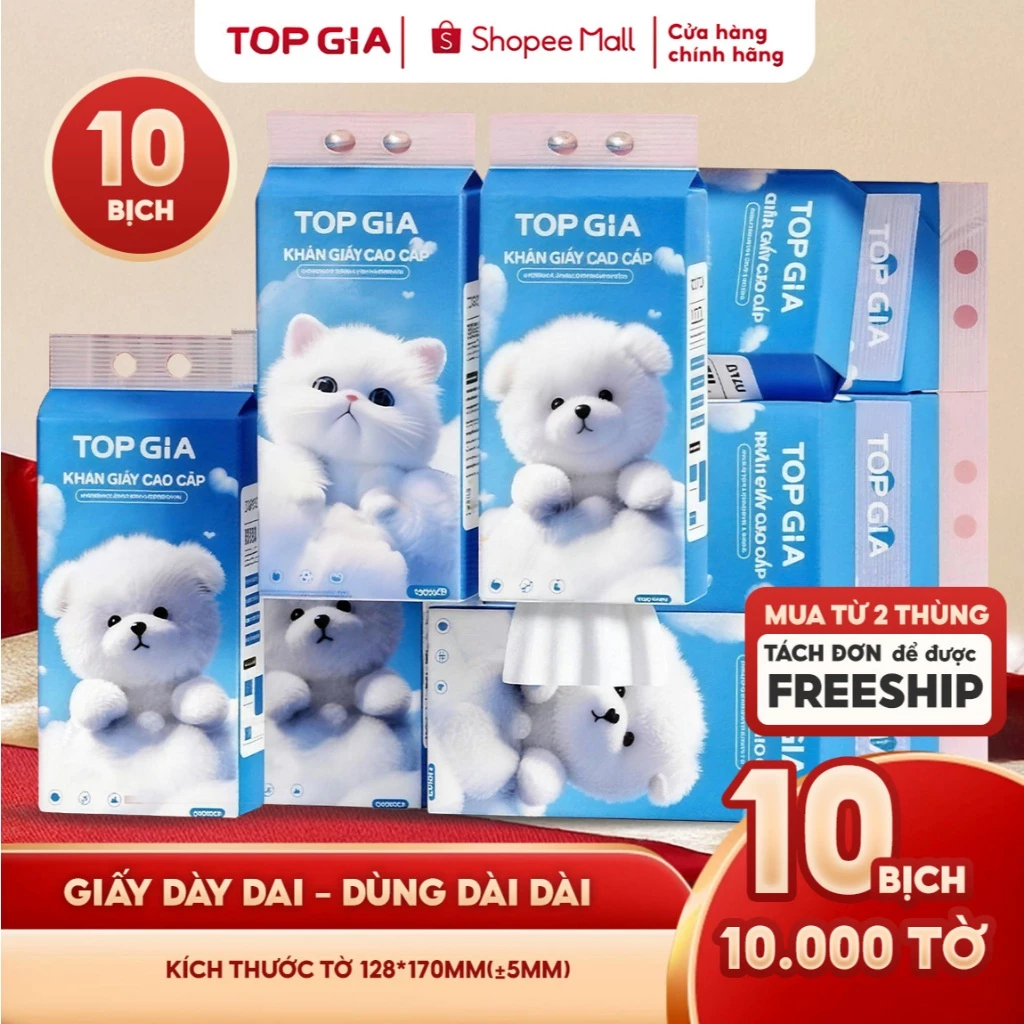 Khăn giấy treo tường Top Gia thùng 6, thùng 10 bịch GiaGia 1000 tờ làm từ bột giấy từ thiên nhiên