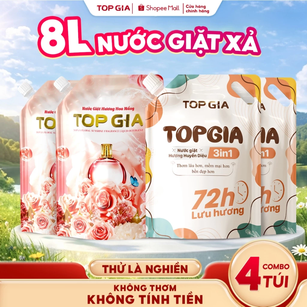 [COMBO 8L] Nước Giặt Xả TOPGIA Hương Hoa Nắng, Hương Huyền Diệu Toả Hương Lâu, Dịu Nhẹ, An Toàn Cho Da
