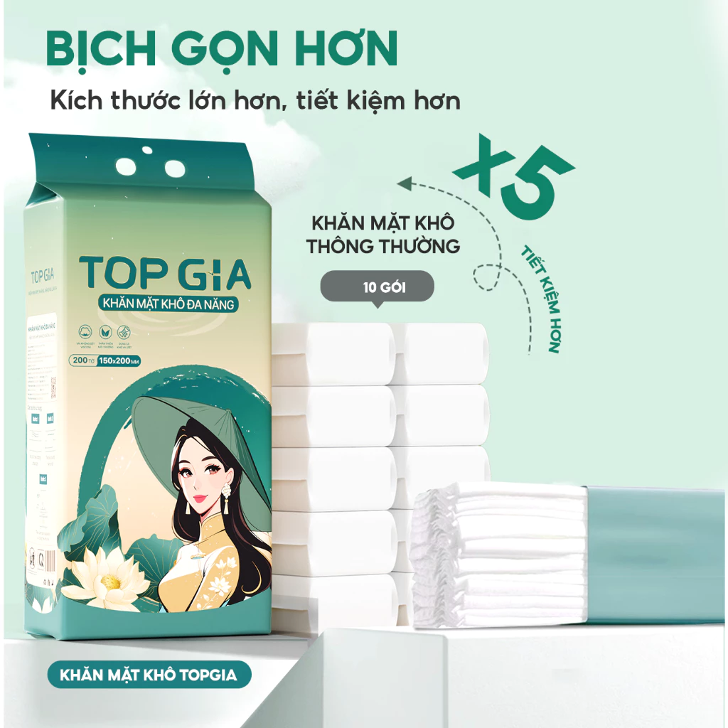 Khăn mặt khô Top Gia treo tường Sắc Việt, dùng 1 lần mềm mịn, an toàn cho da, bịch 200 tờ - 2