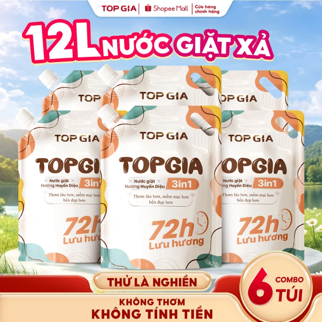 Nước Giặt TOPGIA 3in1 Hương Huyền Diệu, Túi 2L Dịu Nhẹ, An Toàn Cho Da, Sạch Sâu, Lưu Hương Bền Lâu