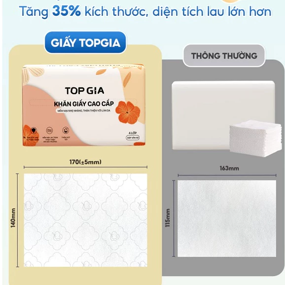 (BAO BÌ MỚI) Giấy ăn rút Top Gia Sắc Hạ, khăn giấy 4 lớp dập vân 4D chắc chắn siêu dai - 3