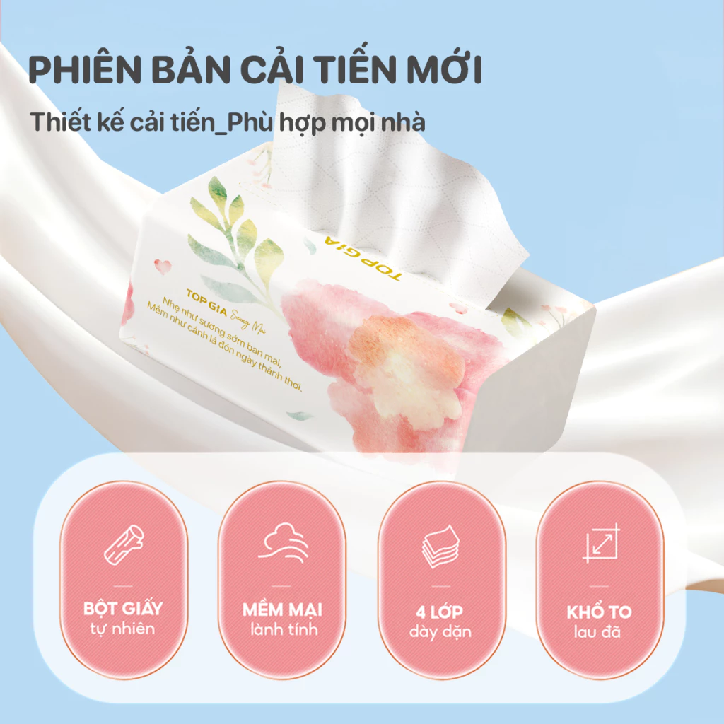 Giấy ăn rút Topgia sương mai 460 tờ 4 lớp dập vân 4D chắc chắn mềm mịn, an toàn, thùng 10/20 gói - 2