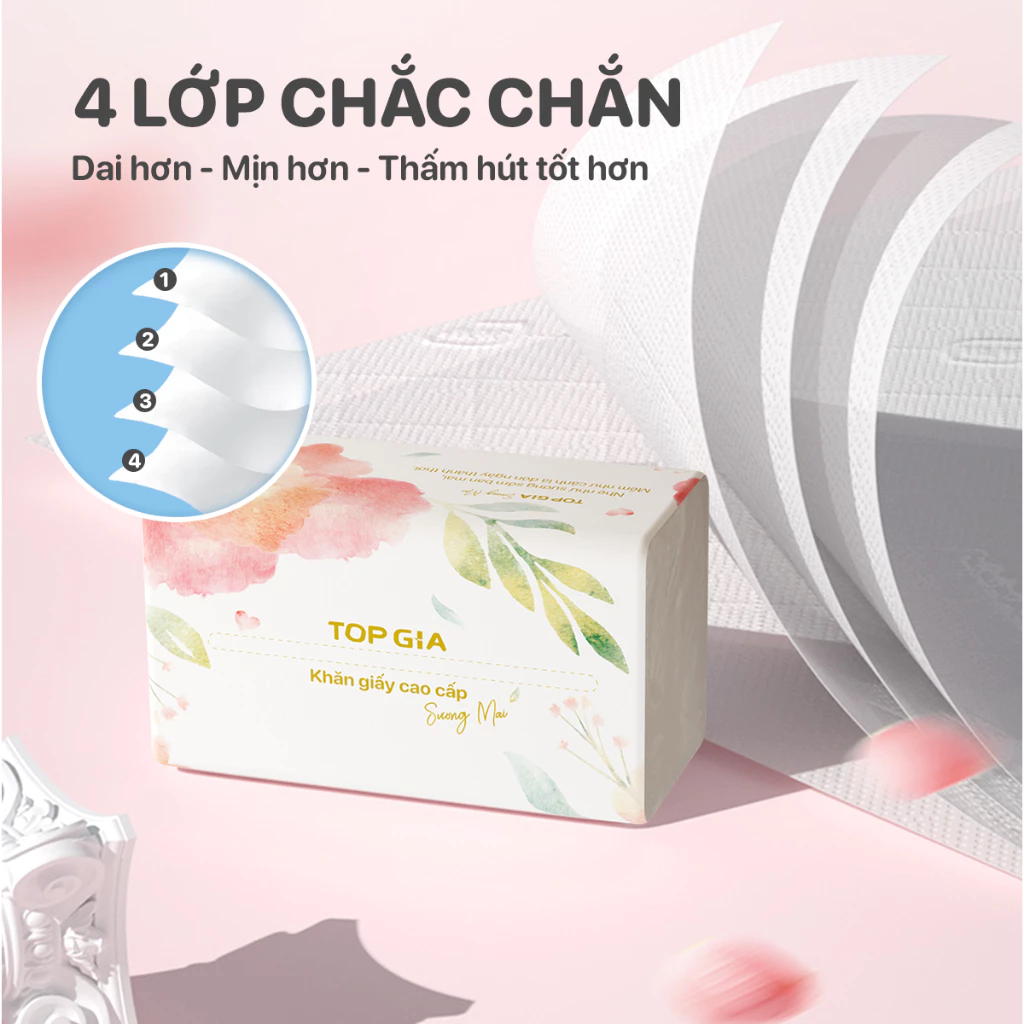 Giấy ăn rút Topgia sương mai 460 tờ 4 lớp dập vân 4D chắc chắn mềm mịn, an toàn, thùng 10/20 gói - 4