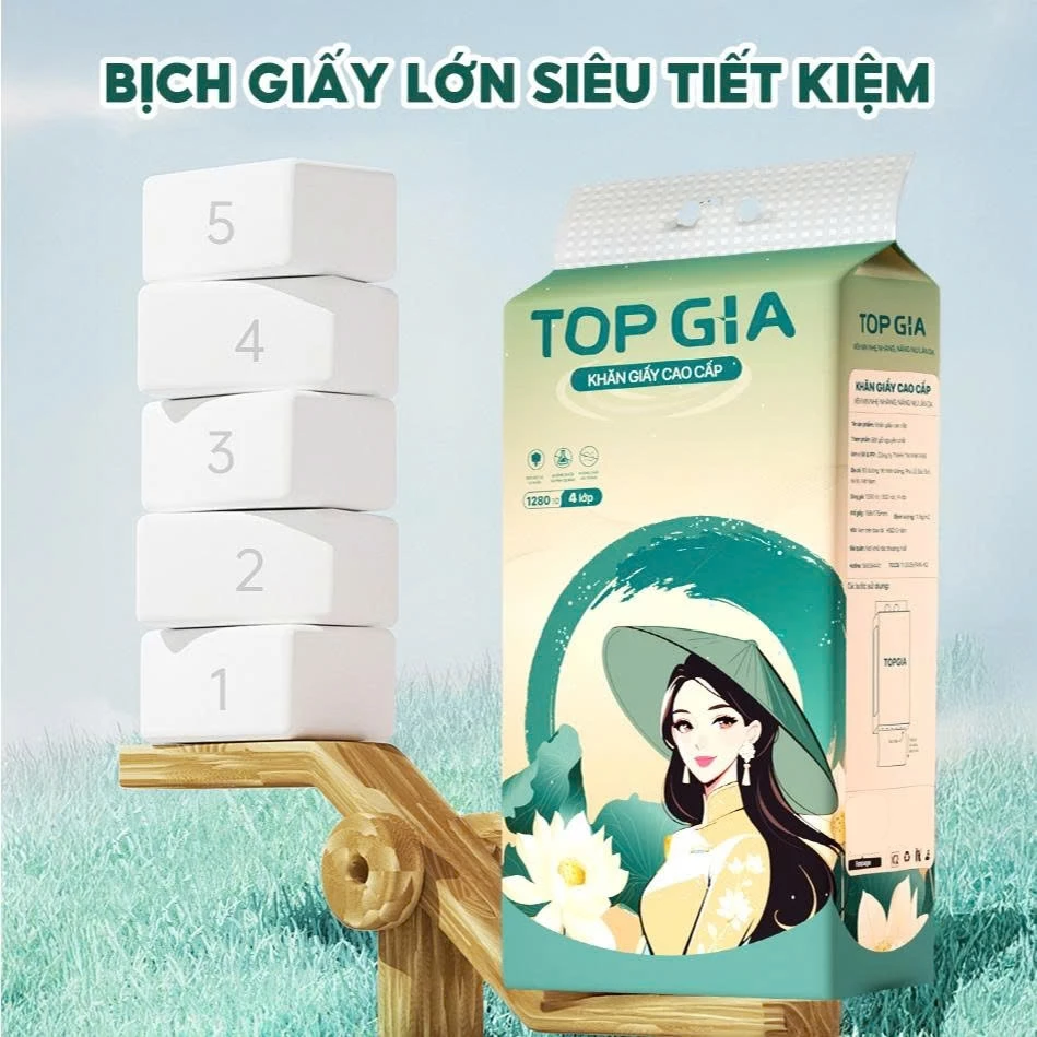 Khăn giấy rút treo tường TopGia Sắc Việt 1280 tờ, giấy vệ sinh dành cho gia đình Việt, tặng móc treo - 2