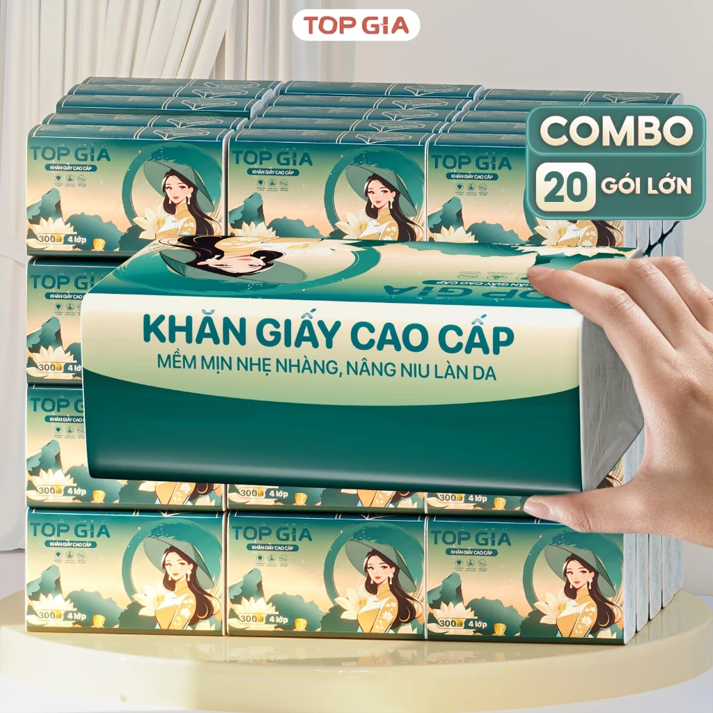 Khăn giấy rút Sắc Việt gói lớn thùng 20 gói 300 tờ 4 lớp siêu dai và an toàn cho da (Bao bì mới)