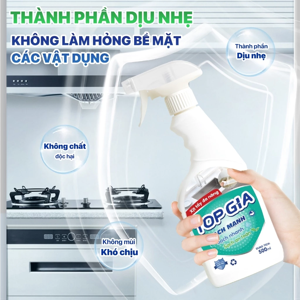 Combo 3 Chai Xịt Tẩy Đa Năng TOPGIA 500ml Sạch Mọi Vết Bẩn, Vết Ố Vàng, Đánh Bay Dầu Mỡ - 2