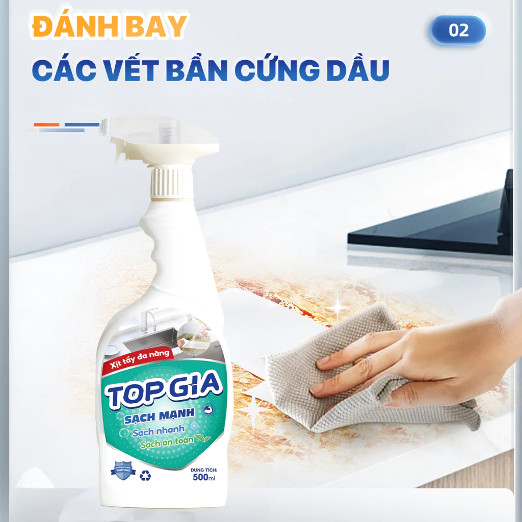 Combo 3 Chai Xịt Tẩy Đa Năng TOPGIA 500ml Sạch Mọi Vết Bẩn, Vết Ố Vàng, Đánh Bay Dầu Mỡ - 4