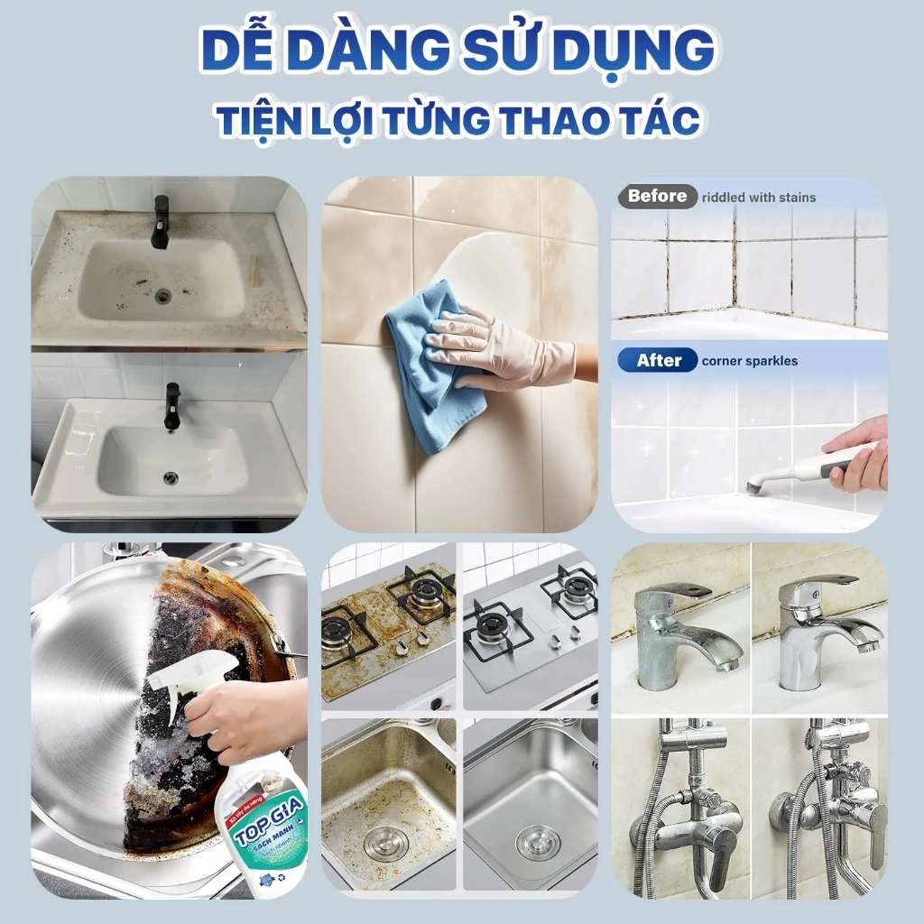 Combo 3 Chai Xịt Tẩy Đa Năng TOPGIA 500ml Sạch Mọi Vết Bẩn, Vết Ố Vàng, Đánh Bay Dầu Mỡ - 6