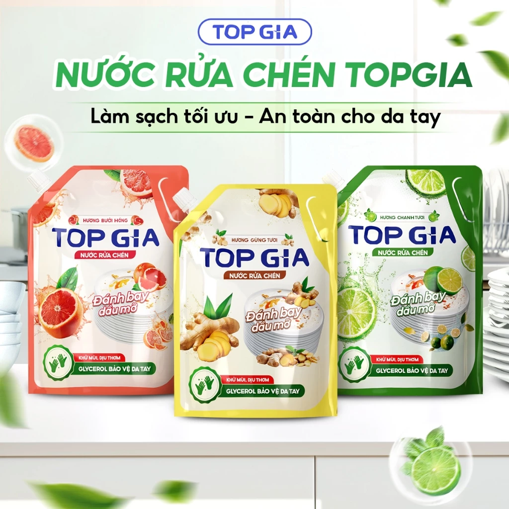 Nước Rửa Chén Bát TOPGIA Hương Thiên Nhiên, Dung Tích 2L Chứa Glycerol An Toàn Cho Da Tay - 2
