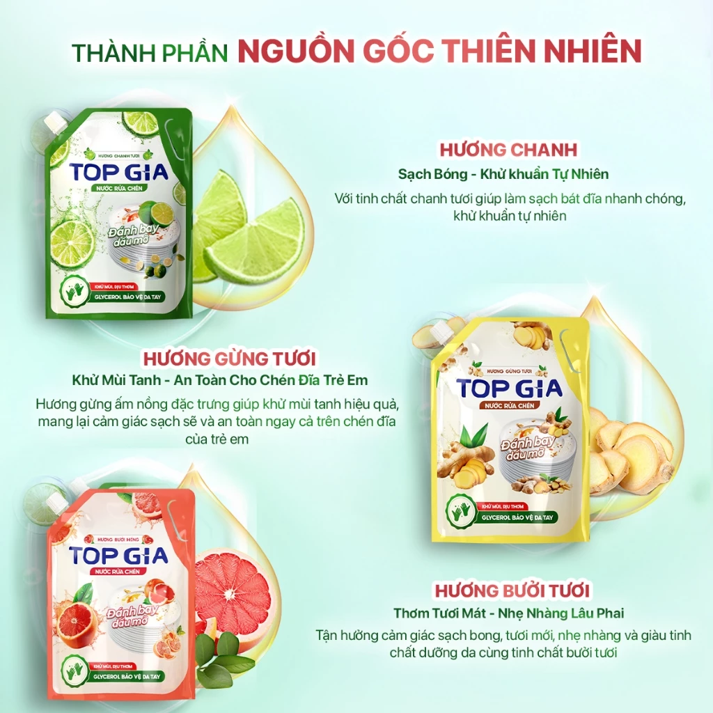 Nước Rửa Chén Bát TOPGIA Hương Thiên Nhiên, Dung Tích 2L Chứa Glycerol An Toàn Cho Da Tay - 4