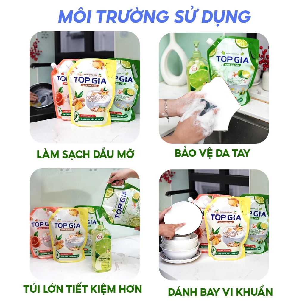 Nước Rửa Chén Bát TOPGIA Hương Thiên Nhiên, Dung Tích 2L Chứa Glycerol An Toàn Cho Da Tay - 6