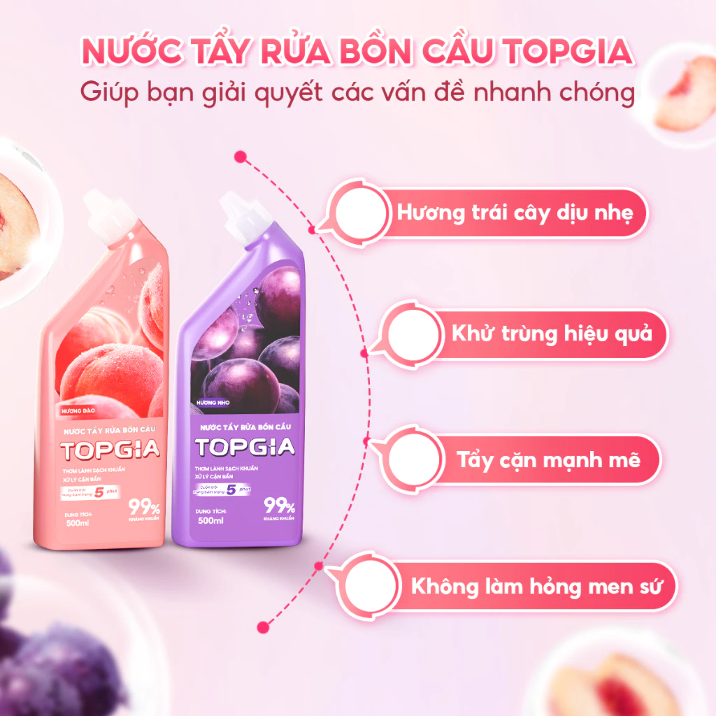 Combo 4 Chai Tẩy Bồn Cầu TOPGIA Hương Nho Đào Dịu Nhẹ, Dung Tích 500ml, An Toàn Không Hư Hại Men Sứ - 3