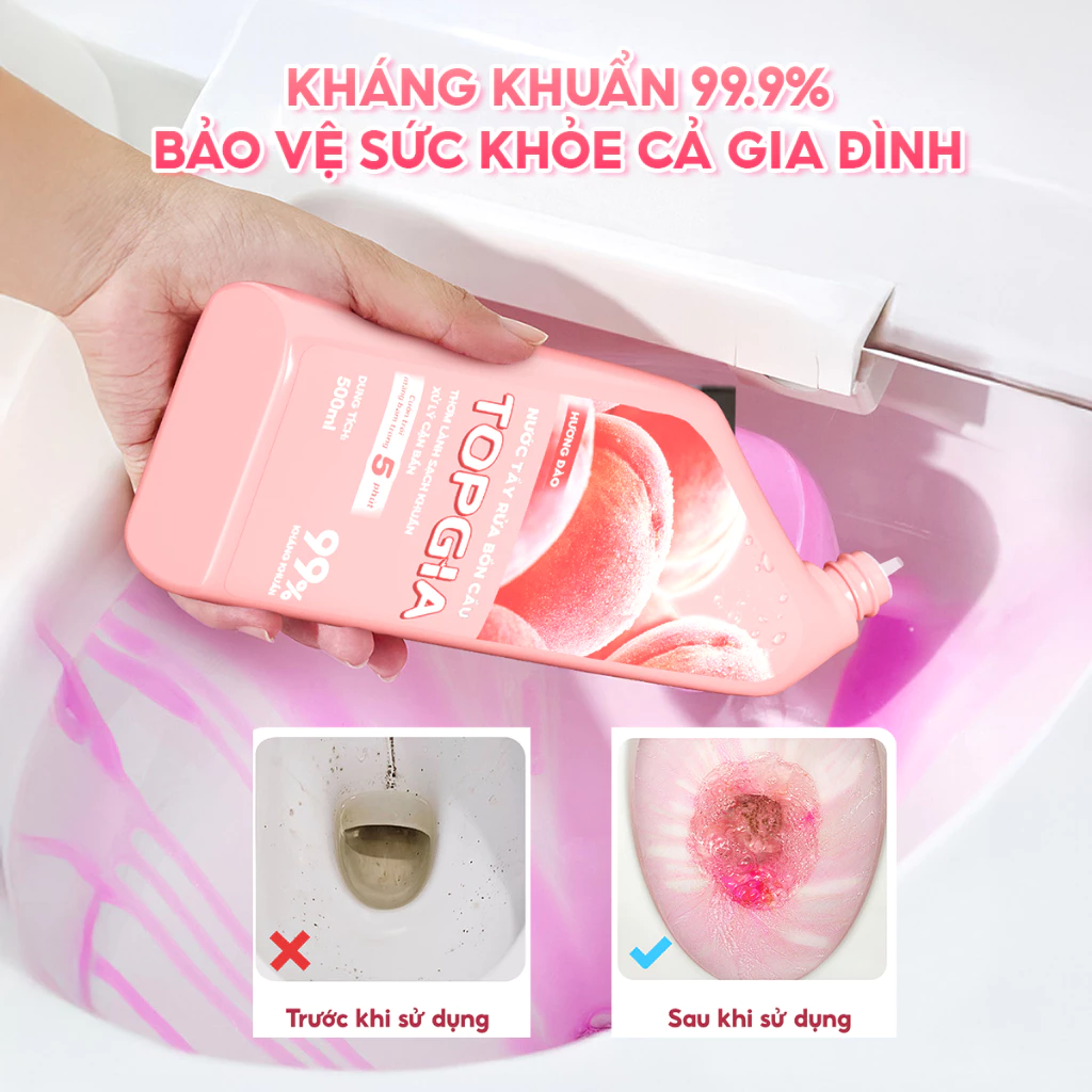 Combo 4 Chai Tẩy Bồn Cầu TOPGIA Hương Nho Đào Dịu Nhẹ, Dung Tích 500ml, An Toàn Không Hư Hại Men Sứ - 4