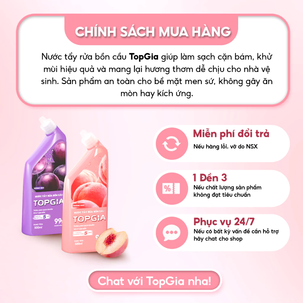 Combo 4 Chai Tẩy Bồn Cầu TOPGIA Hương Nho Đào Dịu Nhẹ, Dung Tích 500ml, An Toàn Không Hư Hại Men Sứ - 6