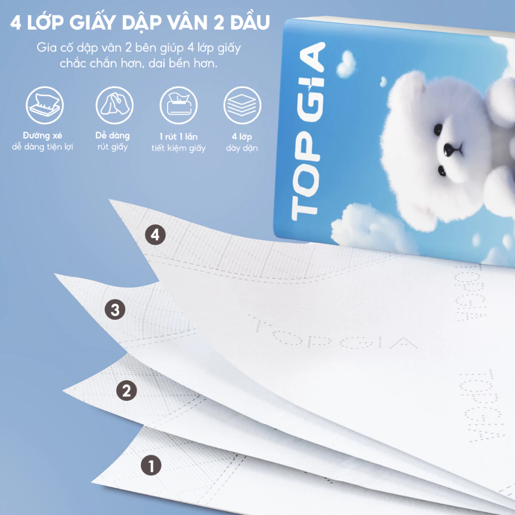Khăn giấy bỏ túi Top Gia 4 lớp, 1 gói 8 tờ mềm mịn, an toàn cho mọi làn da - 2