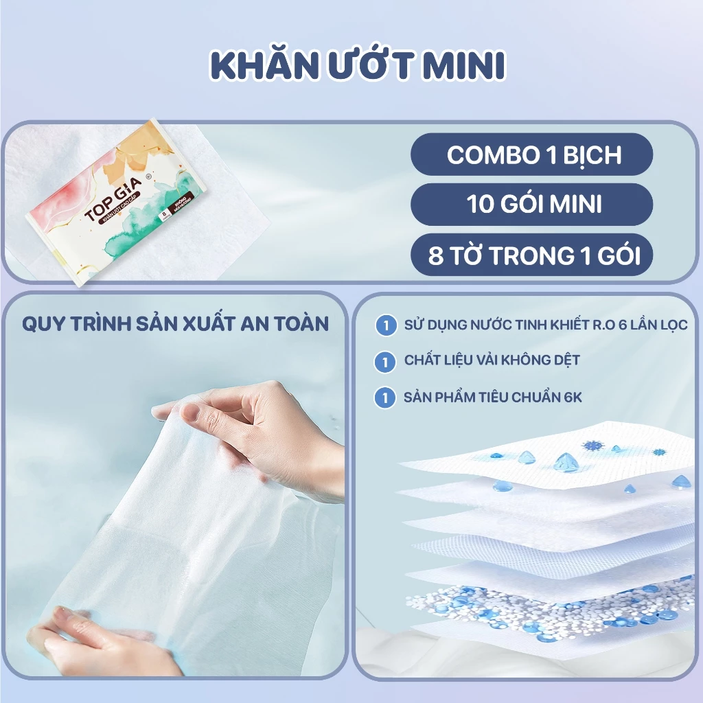 Khăn ướt mini cao cấp Topgia 1 gói 8 tờ không cồn không parabens dành cho em bé - 2