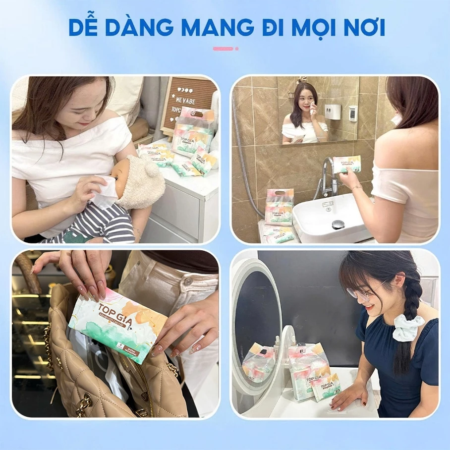 Khăn ướt mini cao cấp Topgia 1 gói 8 tờ không cồn không parabens dành cho em bé - 6