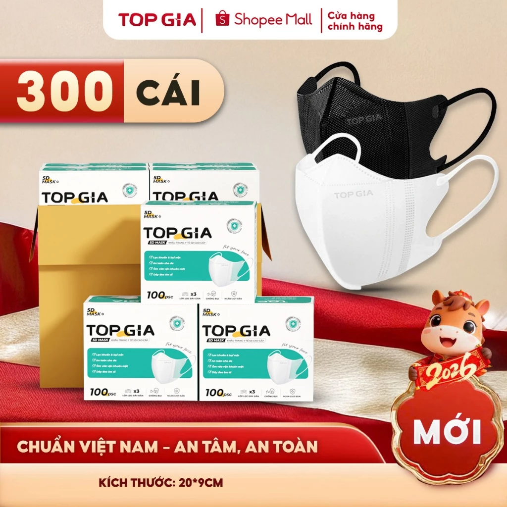 Khẩu trang 5D cải tiến TopGia an toàn, thoáng khí, ngăn bụi mịn, 3 lớp vải không dệt cao cấp