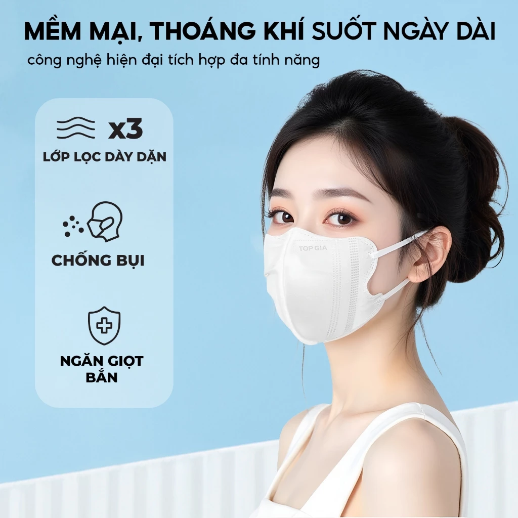 Khẩu trang 5D cải tiến TopGia an toàn, thoáng khí, ngăn bụi mịn, 3 lớp vải không dệt cao cấp - 2