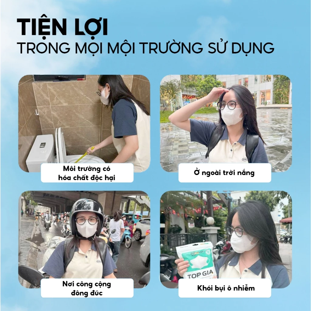 Khẩu trang 5D cải tiến TopGia an toàn, thoáng khí, ngăn bụi mịn, 3 lớp vải không dệt cao cấp - 6