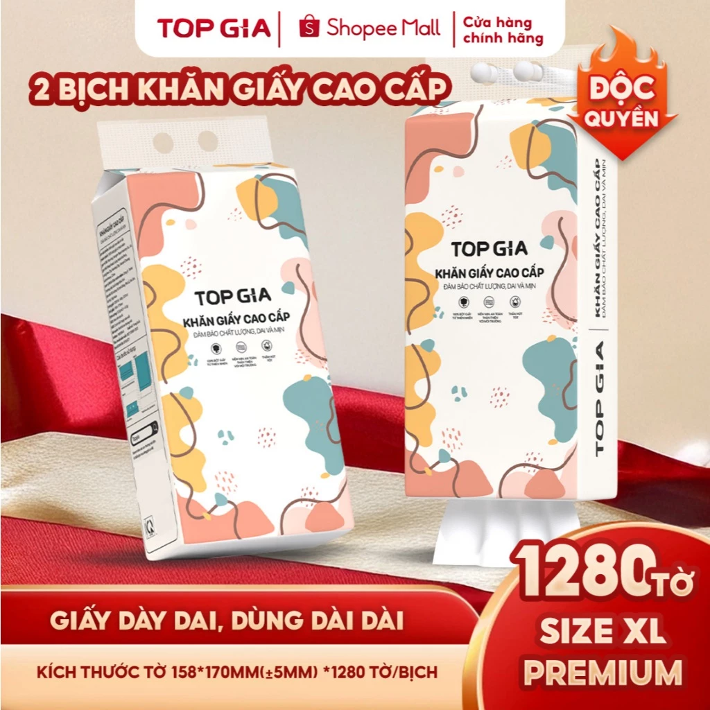 [SIZE TO BẢN CAO CẤP] Khăn giấy rút Top Gia thùng 2 bịch treo tường tiện lợi siêu dai mềm mịn