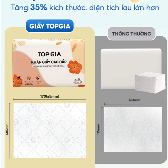 Thùng 20 gói giấy ăn TopGia Sắc Hạ dập vân 4D 240 tờ mềm mịn siêu dai 140x170mm, thùng 16/30/36/40 gói - 4