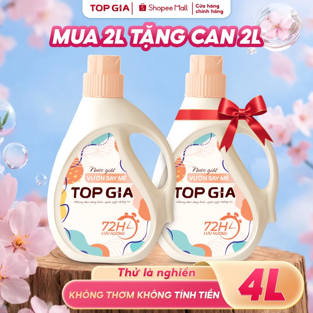[Mua 1 tặng 1] Can Nước Giặt Xả TOPGIA 2L Hương Vườn Say Mê Lưu Hương Bền Lâu, Dịu Nhẹ, An Toàn