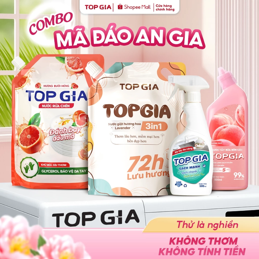 [Mã Đáo An Gia] Combo Tết Rinh TOPGIA Lộc Đầy Nhà, Bộ Sản Phẩm Giặt Giũ Và Tẩy Rửa Đón Xuân 2026