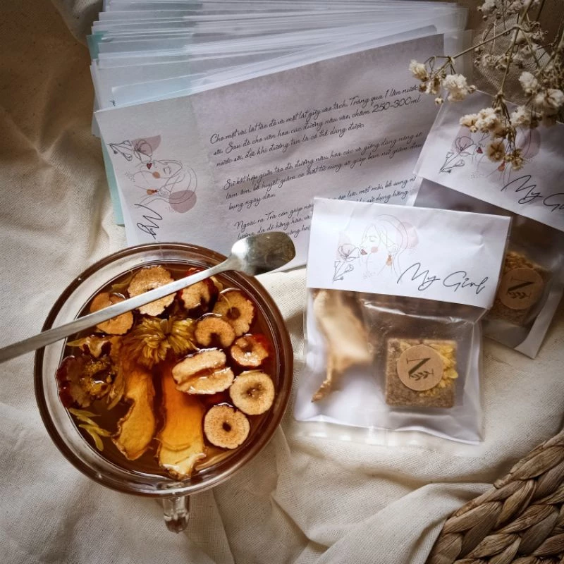 Gói trà giảm đau bụng kinh, làm ấm tử cung -My Girl- gồm trà hoa cúc đường nâu, trà táo đỏ, trà gừng sấy - 2