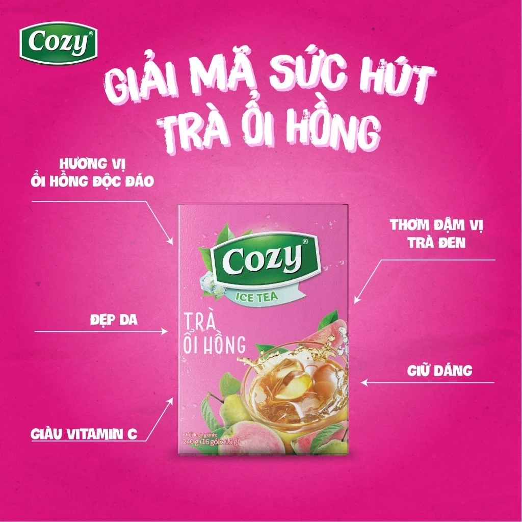 Trà Cozy Trà Đen Hòa Tan Các Vị Trái Cây Trà Đào, Gừng, Chanh, Vải, Dâu, Ổi hồng, Chanh dây, Sâm Bí Đao - 4