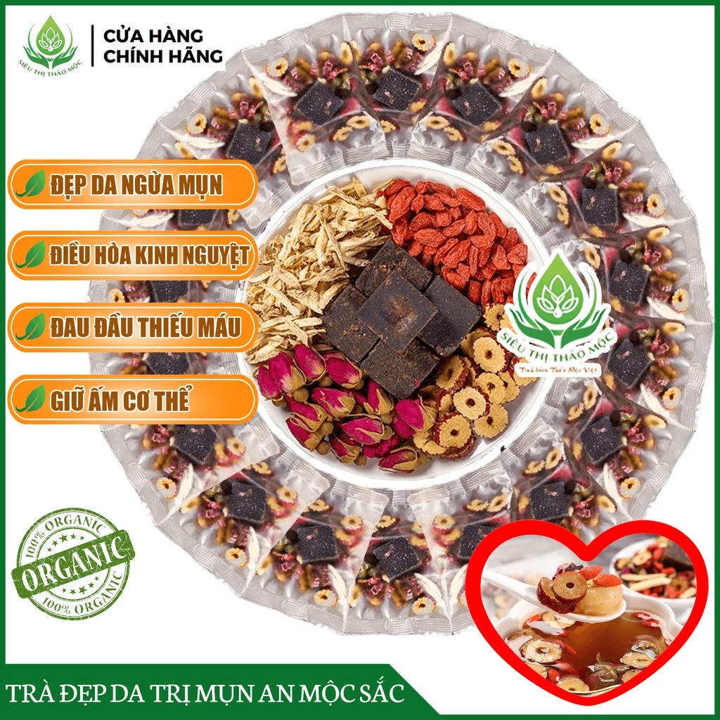✅[CHÍNH HÃNG] Trà Đẹp Da Giảm Mun An Mộc Trà Gồm Trà Gừng, Đường Nâu, Táo Đỏ, Kỷ Tử, Nụ Hồng